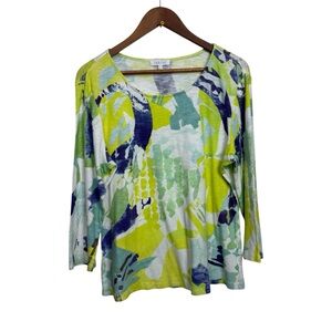 Habitat Sz Vibrant Colorful Yellow Green Wearable Art Blouse Shirt Top